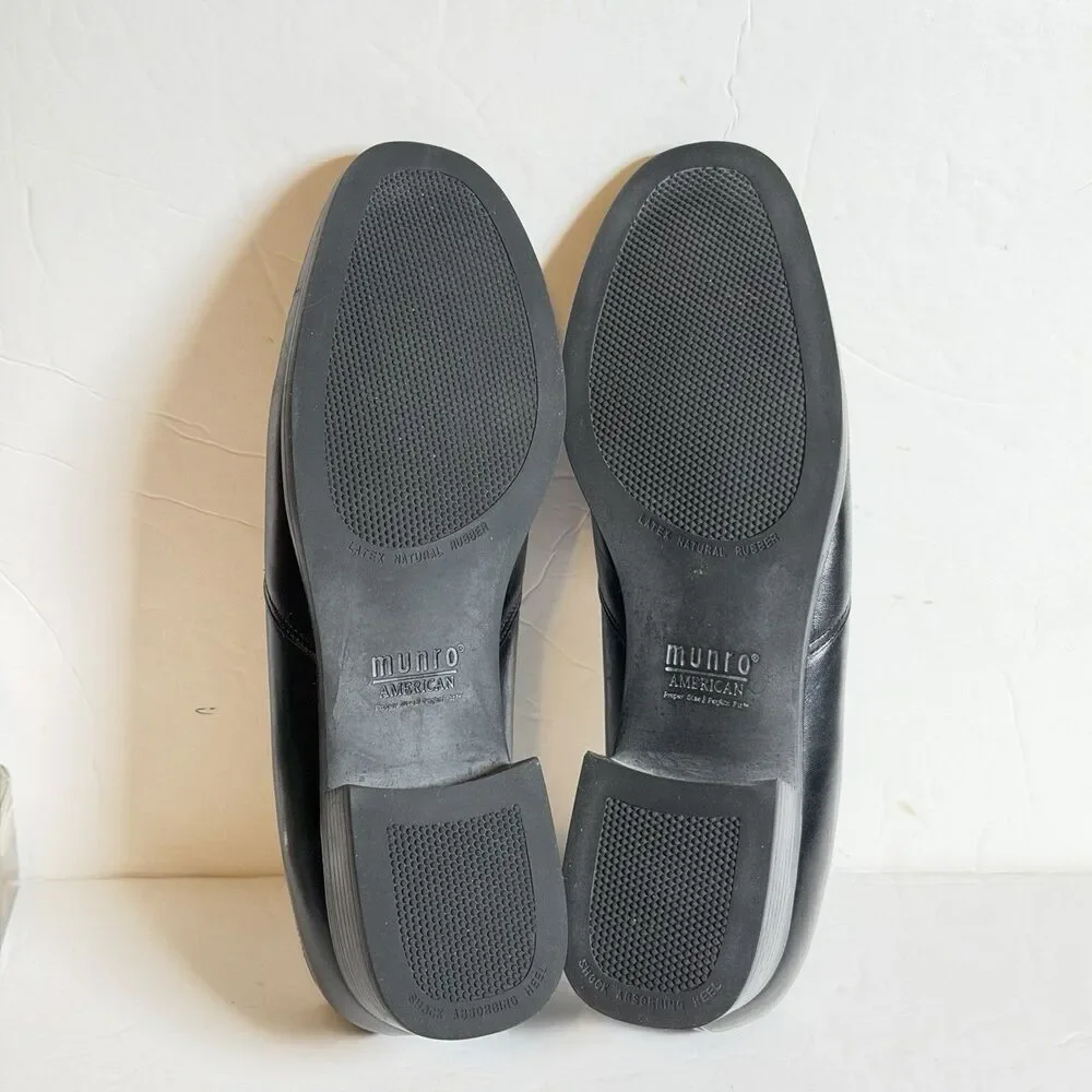 Munro American Black Leather Slip On Comfort Heels Shoes Womens 8N Narrow USA